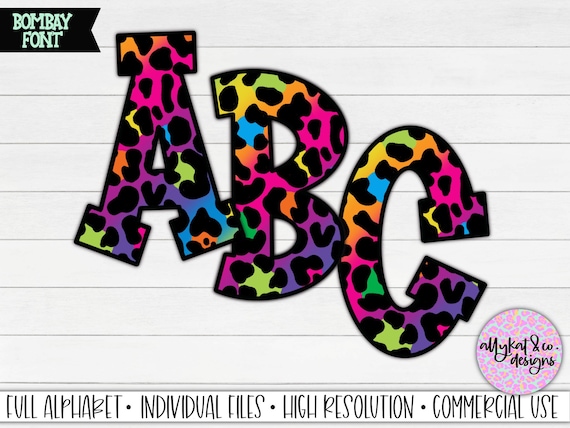 Rainbow Leopard Alphabet: Sublimation Doodle Letters (PNG Digital Download)