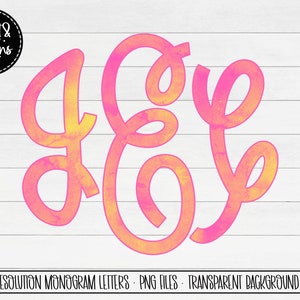 May include: A monogram design with the letters "JEL" in a pink and yellow watercolor style. The letters are stylized and have a handwritten look. The background is transparent.