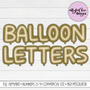 Alfabeto de balão de ouro, uso comercial, download instantâneo, clipart de balão de festa, clipart de alfabeto de balão, letras de balão de ouro