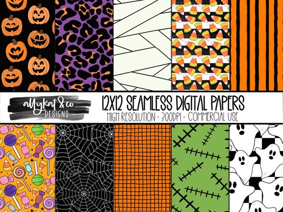 Hand Drawn Halloween Digital Paper: Pumpkin, Ghost, Candy Corn (Digital Download)
