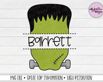 Frankenstein Monogramm PNG: Halloween Sublimationsdesign (Digitaler Download)