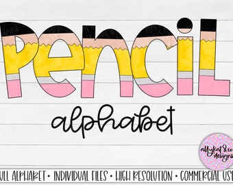 Pencil Doodle Alphabet PNG: School Sublimation Letters (Digital Download)