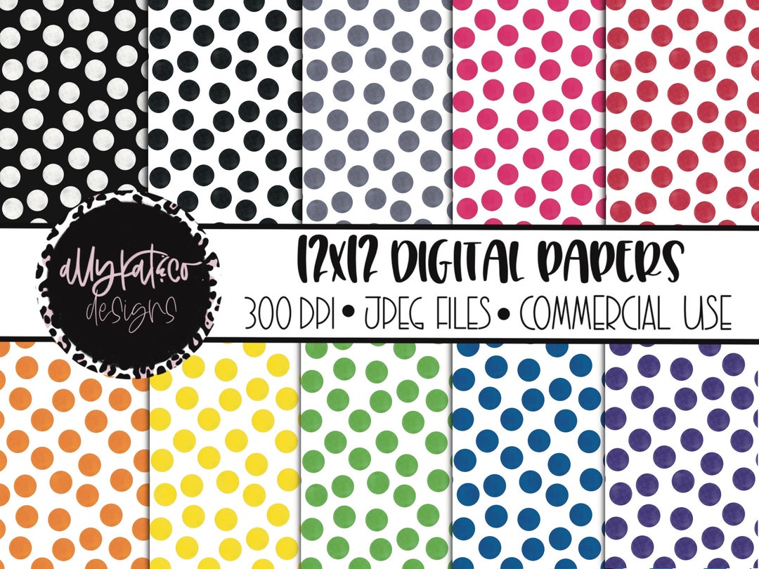 Watercolor Rainbow Polka Dot Digital Paper: Hand Drawn Scrapbook ...