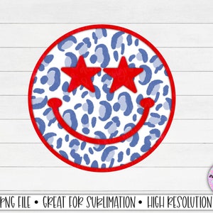 Fourth of July Leopard Smiley Face PNG, 4th of July Design, Fourth of July Digital Design Download, patriotic Png, Independence Day Design