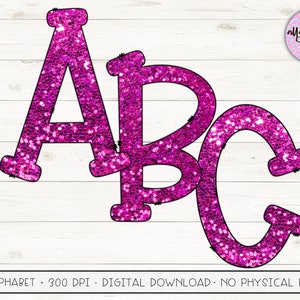 Pink Glitter Sublimation Alphabet: A-Z PNG Letters (Digital Download)