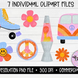 Retro Clipart Bundle | Hand Drawn Clipart | Groovy Clipart | Roller Skate | Lava Lamp | Retro Doodle Clipart | Commercial Use