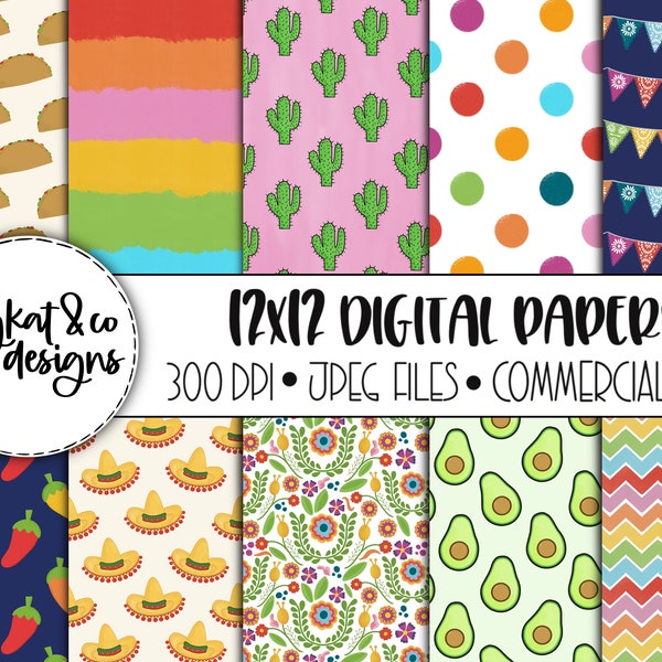 Fiesta Digital Papers, Taco Tuesday Hand Drawn Pattern, Digital Scrapbooking Paper, Commercial use, Fall pattern digital paper, Fall Designs