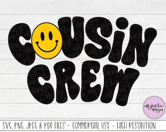 Retro Cousin Crew SVG: Happy Face T-Shirt Design (Digital Files)