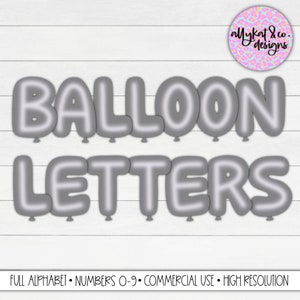 Alfabeto de balão prateado, uso comercial, download instantâneo, clipart de balão de festa, clipart de alfabeto de balão, letras de balão dourado