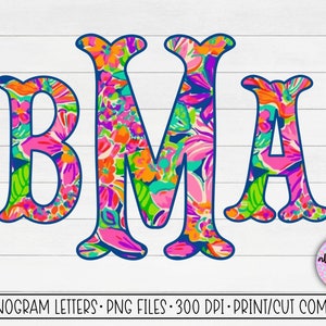 Preppy Floral Summer Monogram, Bright Beach Monogram PNG, Fishtail Monogram Letters, Commercial Use Monogram Letters, Summer Monogram