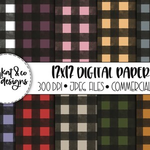 Watercolor Buffalo Plaid Digital Papers, Hand Drawn Patterns, Digital Scrapbooking Paper, Commercial use, Buffalo plaid digital download