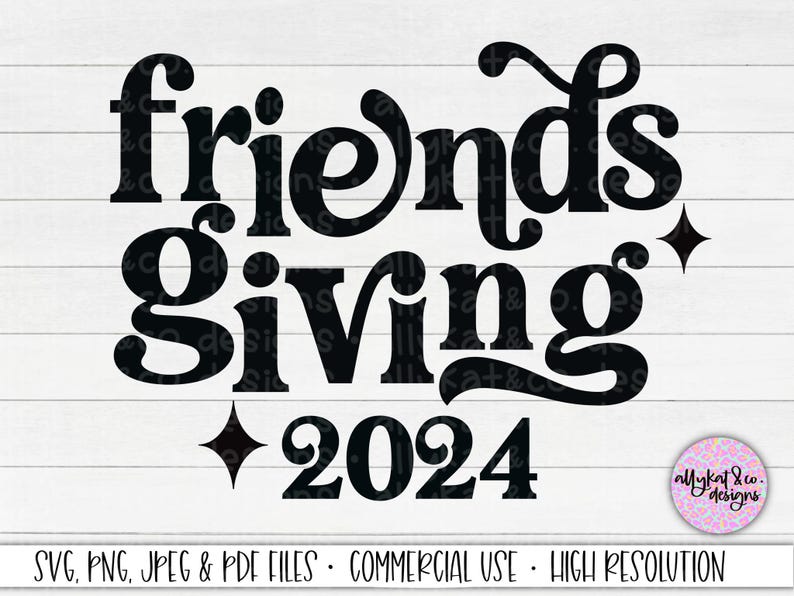 May include: Black and white graphic design with the text "friends giving 2024".