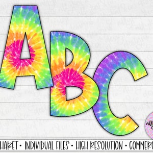 Sommer Tie Dye Sublimation Alphabet, Sublimationsbuchstaben, A-Z Vollalphabet, Tie Dye Doodle Buchstaben, Helle Tie Dye Buchstaben PNG