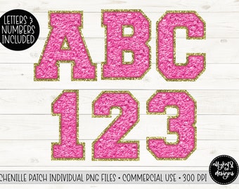Rosa Chenille Varsity Buchstaben und Zahlen PNG (Digitaler Download)