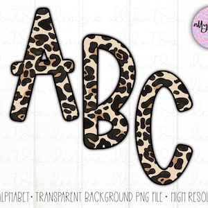 May include: ABC in a leopard print pattern. The letters are outlined in black and have a white background.