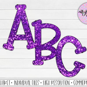 Purple Glitter Doodle Alphabet | Sublimation Letters | A-Z Upper Case Full Alphabet | Purple Glitter Letters | Glitter Font Letters | PNG