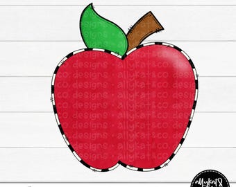 Apple Clipart | Hand Drawn Clipart | School Supplies PNG | Back to School DTG |  School Clipart | Apple Doodle Clipart | Commercial Use