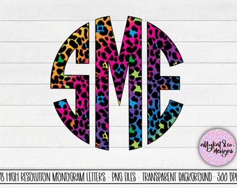 Rainbow Leopard Monogram Letters: Circle PNG (Digital Download)