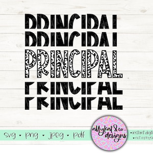 Lustrzany Leopard Principal SVG, Principal Shirt SVG, Cricut pliki do cięcia, plik do cięcia sylwetki, Leopard Principal Stacked SVG, Principal Shirt