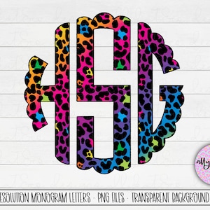 Rainbow Leopard Scallop Monogram Letters (PNG Digital Download)