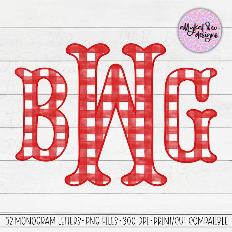 Red White Gingham Monogram Letters: PNG Files (digital Download) - Etsy