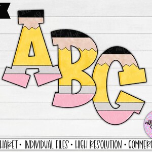 Pencil Doodle Alphabet PNG: Back to School Letters (Digital Download)