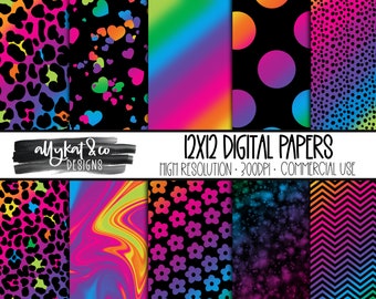 Retro Rainbow Digital Paper: 90's Hand-Drawn Patterns (Digital Download)