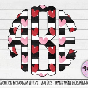 Valentine’s Day Sublimation Monogram, Watercolor Hearts Monogram, Kids Valentines Day Shirt, Scallop Monogram Letters, Valentine’s Monogram