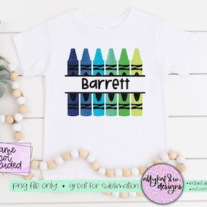 Blue Green Crayon Split Monogram, Watercolor Crayon Clip Art, Teacher Monogram, Back to School Sublimation, First day of School Outfit PNG