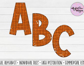 Orange & Black Plaid Doodle Letters: A-Z Alphabet PNG (Digital Download)