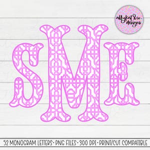 Pink Trellis Monogram, pink Garden Trellis Monogram,  Preppy grand millennial Monogram PNG, Pink Fishtail Monogram Letters, Commercial Use