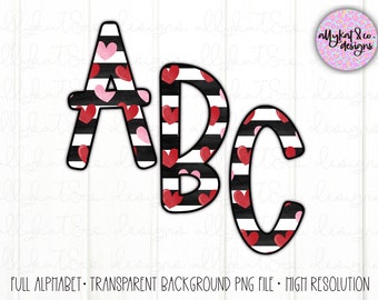 Valentine’s Day Sublimation Alphabet | Sublimation Letters | A-Z Upper Case Full Alphabet | Watercolor Pink Red Heart Letters | Valentine’s