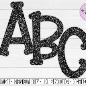 Black Glitter Sublimation Alphabet | Sublimation Letters | A-Z Upper Case Full Alphabet | Black Glitter Letters | Glitter Font Letters | PNG