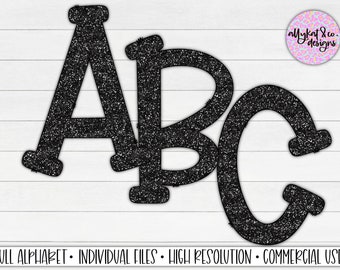 Black Glitter Sublimation Alphabet: A-Z PNG Letters (Digital Download)