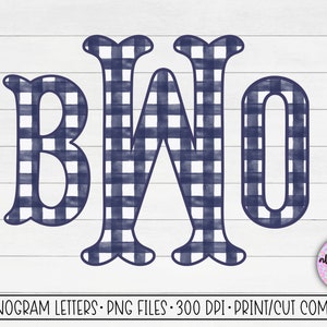 Navy Blue Gingham Sublimation Monogram, Gingham Monogram PNG, Fishtail Monogram Letters, Commercial Use Monogram Letters, Gingham Monogram
