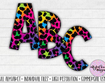 Rainbow Leopard Alphabet PNG: Sublimation Letters (Digital Download)