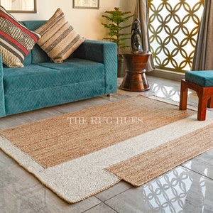 Off White Jute Area Rug: Hand Braided Boho Rug