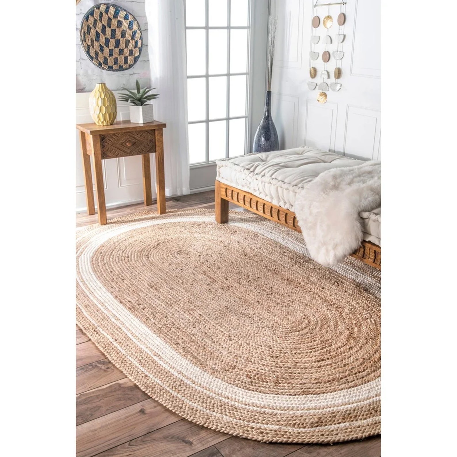 5x86x98x10 Natural Jute Hand Braided Oval Rug Eco Friendly Etsy