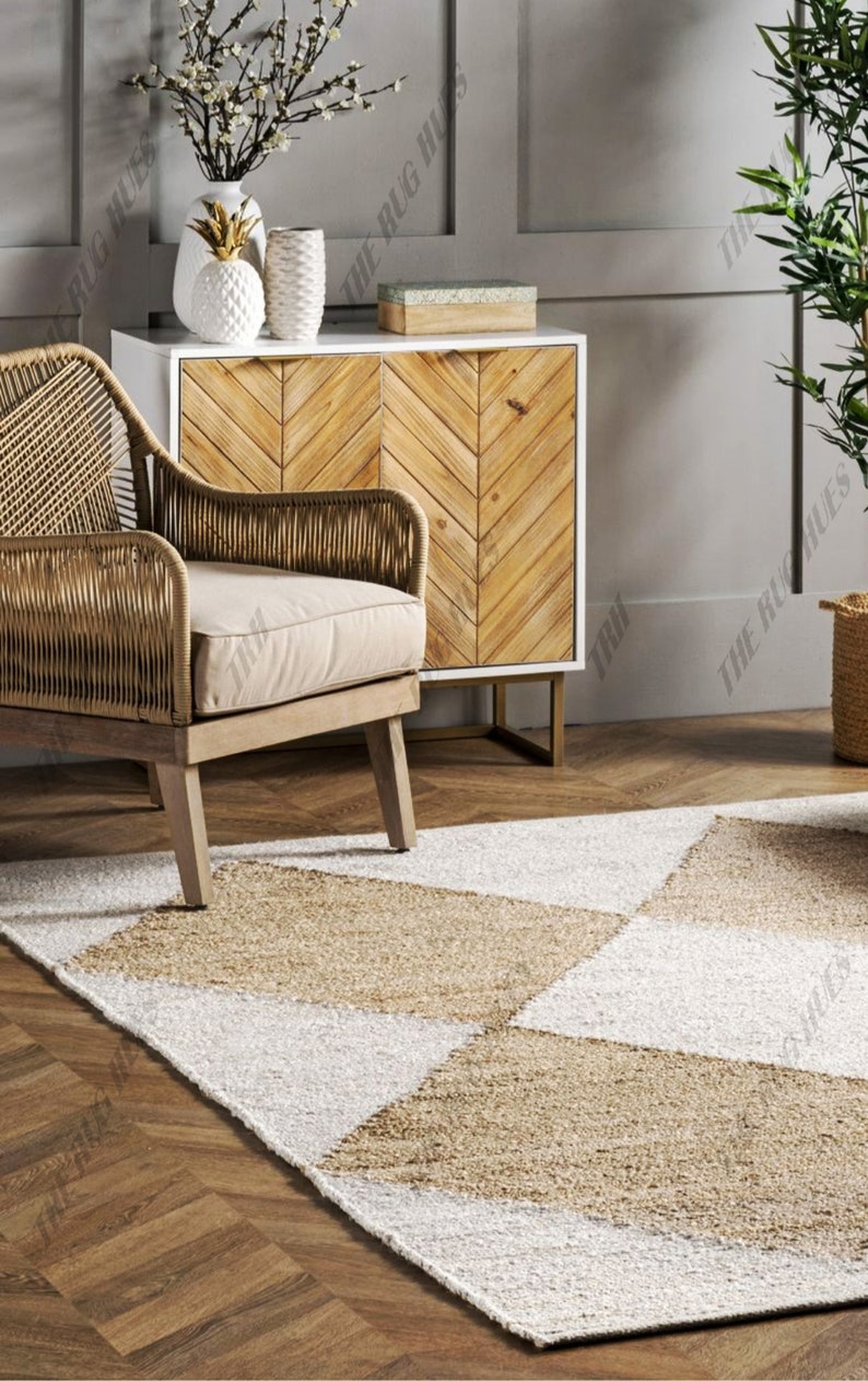 Bohemian Natural Jute Rug Harlequin Trellis Area Rug Boho Etsy