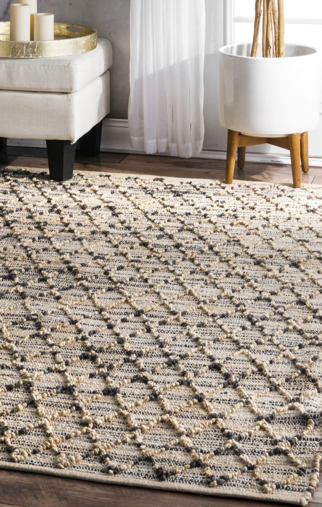 Bohemian Natural Jute Rug, Jute Rug Rectangular, Boho Jute Rug, Home Decor Rug, Custom Size Rug