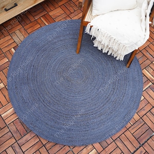 Dark Grey Jute Braided Round Rug: Eco Boho Rug