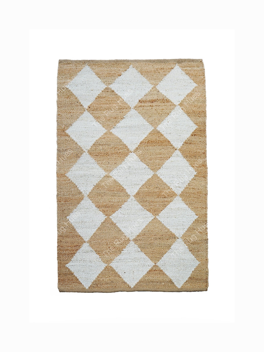 Boho Jute Area Rug: Handmade Box Pattern, Natural Fiber - Etsy