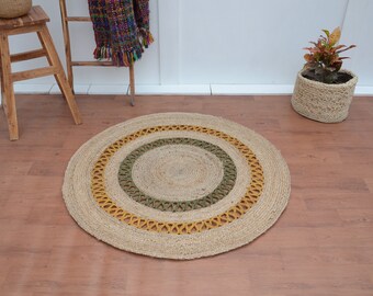 Handmade Jute Braided Round Rug: Natural Fiber Rustic Rug
