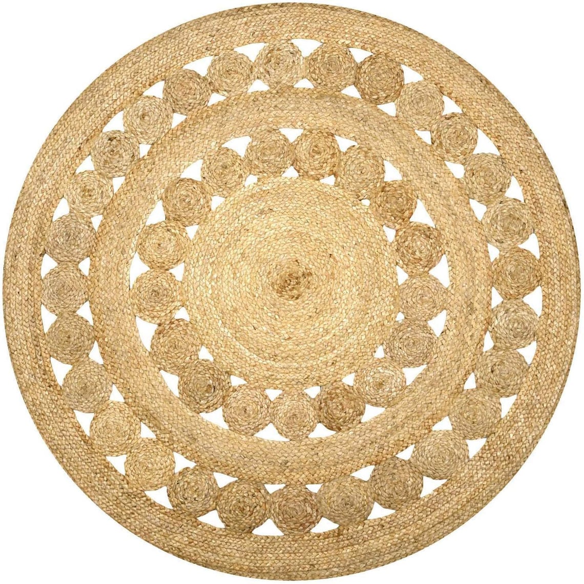 4x4, 5x5, 6x6, 7x7 Jute Natural Round Rug, Designer Round Rug Braided ...