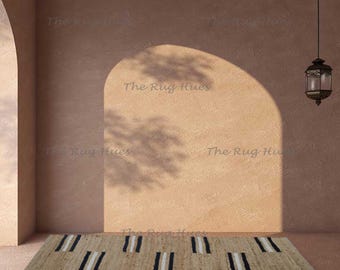 Black Striped Jute Rug: Boho Natural Fiber Area Rug