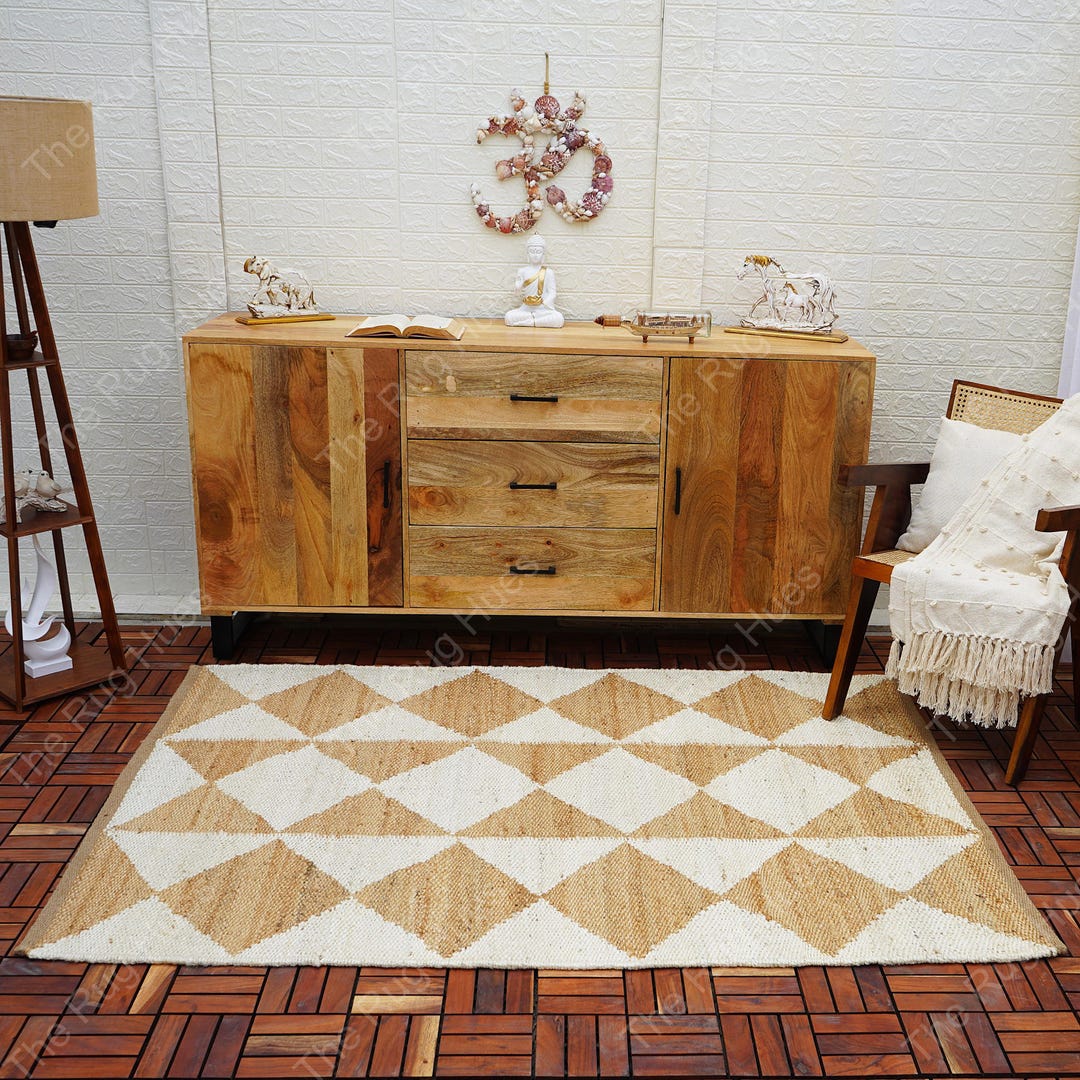 Bohemian Natural Jute Rug, Jute Rug Rectangular, Boho Jute Rug, Home ... - Natural Jute Rugs