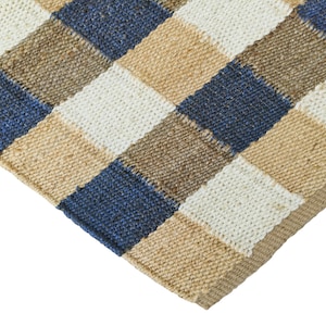 Handwoven Checkered Jute Rug: Natural Boho Area Rug