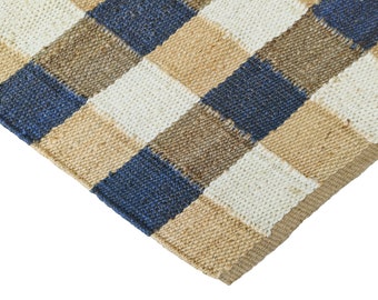 Handwoven Checkered Jute Rug: Natural Boho Area Rug