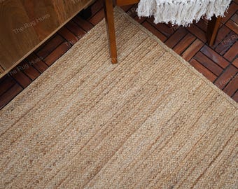 Großer naturbelassener Teppich aus Jute, handgefertigter Juteteppich, Boho Teppich, Handgewebter Teppich Boho, Handgewebter Teppich