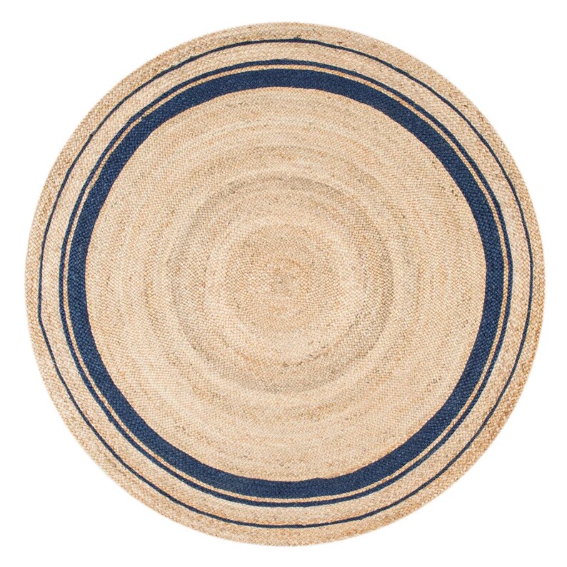 4x4 5x5 6x6 8x8 Jute Natural Round Rug Navy Border Rug Etsy